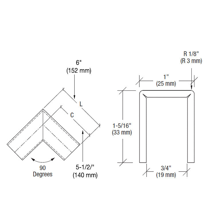 CRL Stainless 90 Degree Horizontal Corner for 11 Gauge Crisp Corner Cap Railings