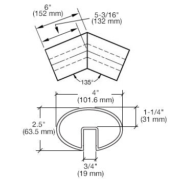 CRL Mill Aluminum 4" x 2-1/2" Oval Horizontal Corner for 1/2" or 5/8" Glass Oval Cap Railing