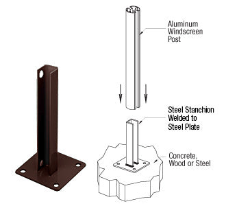 CRL AWS Steel Stanchion for 180 Degree Round or Rectangular Center or End Posts