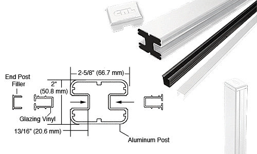 CRL AWS 2" x 2-5/8" Rectangular 180 Degree 72" End Post Kit