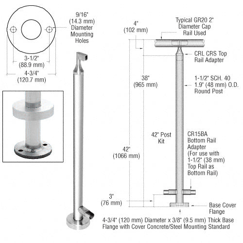 CRL 42" CRS Stainless Steel End Post Kit