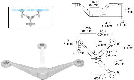 CRL 3-Way Arm Heavy Duty Post or Column Mount Spider Fitting