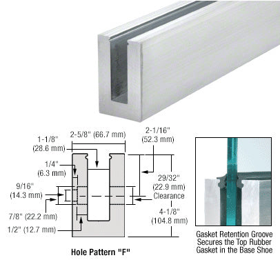 CRL B6N Series Mill Aluminum 120" Fascia Mount Square Base Shoe Drilled for 5/8" Glass