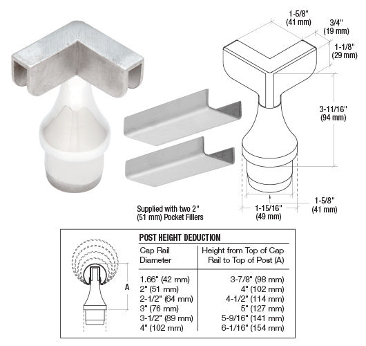 CRL 316 Stainless CRS Top Rail Adaptor for 90 Degree Corner Post