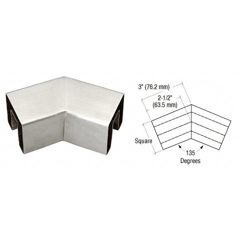 CRL Stainless 2-1/2" Square 135 Degree Horizontal Corner for 1/2" Square Glass Cap Railing