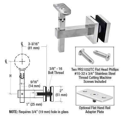 CRL Huntington Series Glass Mounted Hand Rail Bracket