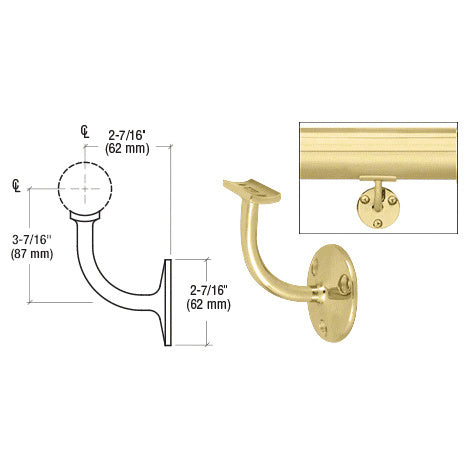 CRL Del Mar Series Wall Mounted Hand Railing Bracket for 2" Tubing