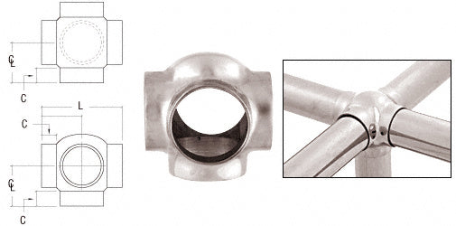 CRL 2-5/8" Ball Type Side Outlet Cross for 1-1/2" Tubing