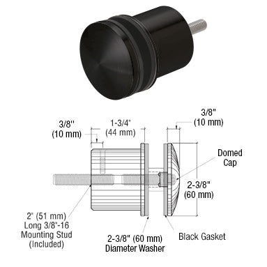 CRL 2-3/8" x 1-3/4" Point Supported Standoff Base and Domed Cap