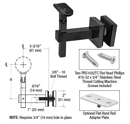 CRL Huntington Series Glass Mounted Hand Rail Bracket