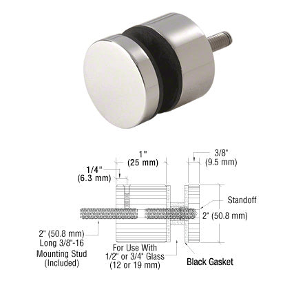 CRL 316 Stainless Glass Rail Standoff Base and Cap - 1" Projection