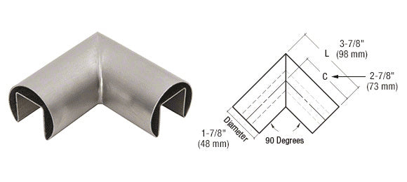 CRL 1-7/8" Grade 316 Stainless Steel 90 Degree Horizontal Roll Formed Cap Rails Corner