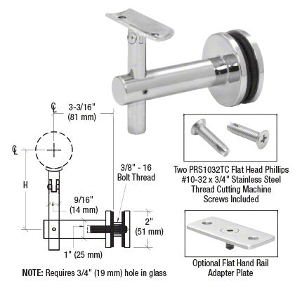 CRL 316 Stainless Sunset Series Glass Mounted Hand Rail Bracket