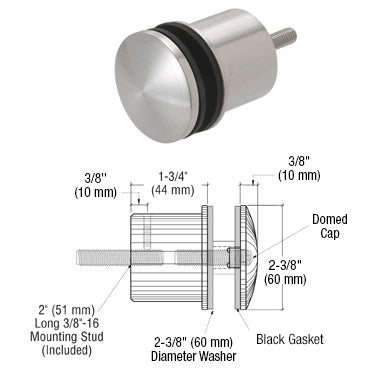 CRL 2-3/8" x 1-3/4" Point Supported Standoff Base and Domed Cap