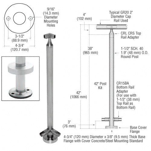 CRL 36" CRS Stainless Steel 90 Degree Corner Post Kit
