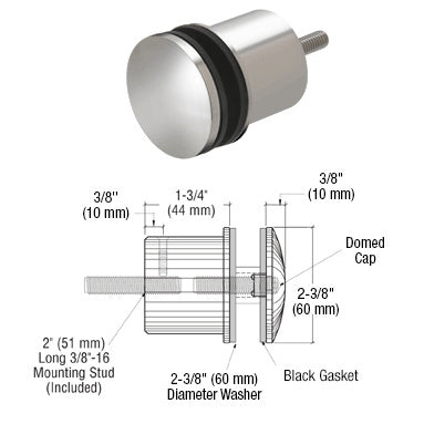 CRL 2-3/8" x 1-3/4" Point Supported Standoff Base and Domed Cap