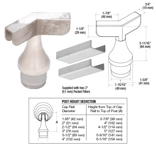 CRL 316 Stainless CRS Top Rail Adaptor for 135 Degree Corner Post