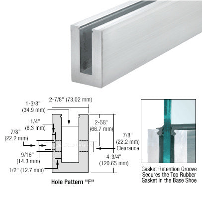 CRL Mill Aluminum 10' L56S Series Standard Square Base Shoe Drilled with 9/16" Fascia Holes "F" Pattern for 9/16" Glass