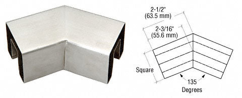 CRL Stainless 135 Degree Horizontal Corner for 1-1/2" Square Glass Cap Railing