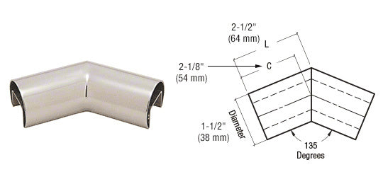 CRL Grade 316 Stainless Steel 1-1/2" Diameter Roll Form 135 Degree Horizontal Corner