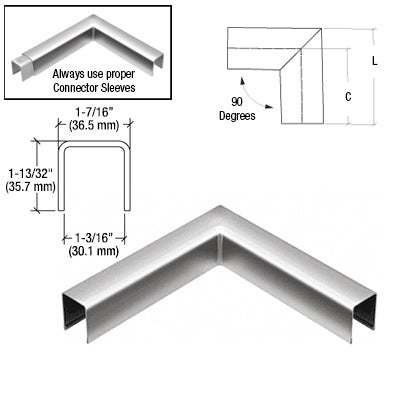 CRL L10 Series U-Channel 90 Degree Horizontal Corner for 21.52 mm Glass Cap Railing
