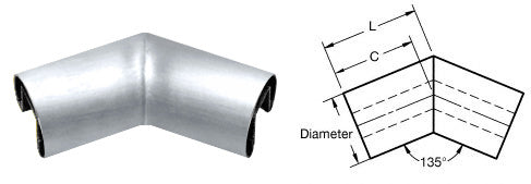 CRL Stainless 4" Diameter 135 Degree Horizontal Corner for 1/2" or 5/8" Glass Cap Railing *DISCONTINUED*