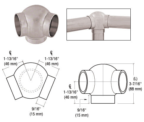 CRL Stainless 3-5/16" 135 Degree Ball Type Side Outlet Elbow for 2" Tubing