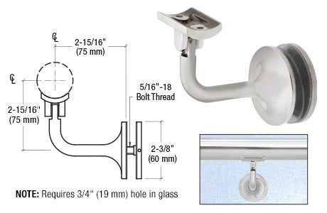 CRL La Jolla Series Glass Mounted Hand Rail Bracket