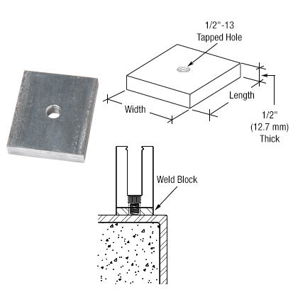 CRL 1/2" Steel Weld Blocks for 8B, B5A, B5L, B5S, and B5T, Series Heavy Aluminum Base Shoe - Pk/10