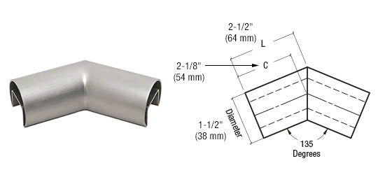 CRL Grade 316 Stainless Steel 1-1/2" Diameter Roll Form 135 Degree Horizontal Corner