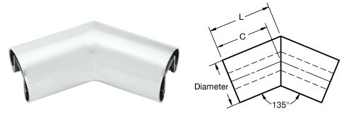 CRL Mill 3" Diameter 135 Degree Horizontal Corner for 1/2" or 5/8" Glass Cap Railing