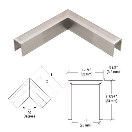 CRL Stainless 11 Gauge 90 Degree Horizontal Corner for 3/4" Glass Crisp Corner Low Profile Cap Rail