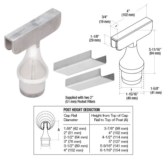 CRL 316 Brushed Stainless CRS Top Rail Adaptor for 180 Degree Center Post