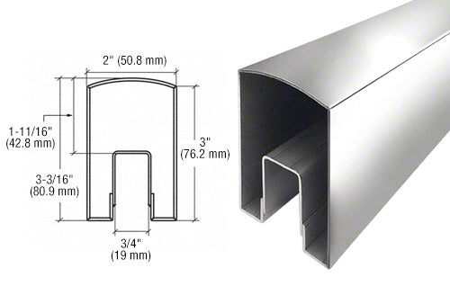 CRL Stainless Stock Size Custom Profile Radius Top Crisp Corner Cap Rail - 120" *DISCONTINUED*