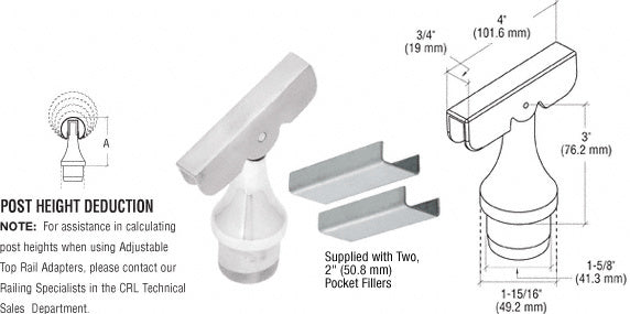 CRL 316 Stainless CRS Rail Adaptor with Adjustable Top