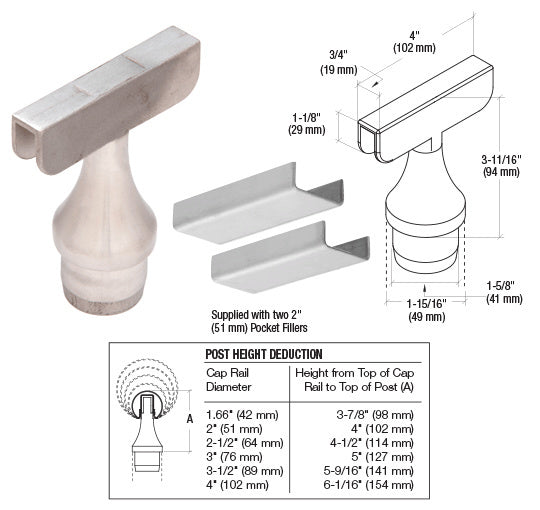 CRL 316 Brushed Stainless CRS Top Rail Adaptor for 180 Degree Center Post