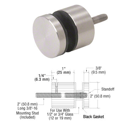 CRL 316 Stainless Glass Rail Standoff Base and Cap - 1" Projection