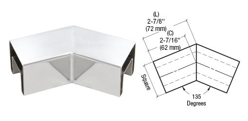 CRL 316 Stainless Steel 135 Degree Horizontal Roll Formed Cap Rail Corner