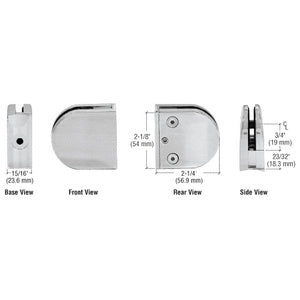 CRL Z-Series Round Type 1-1/2" Radius Base Stainless Steel Clamp for 1/4" and 5/16" Glass