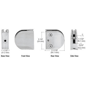 CRL Z-Series Round Type 1-1/2" Radius Base Stainless Steel Clamp for 1/2" Glass