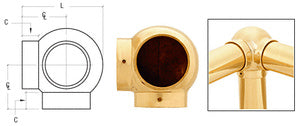 CRL Polished Brass 2-5/8" 90 Degree Ball Type Side Outlet Elbow for 1-1/2" Tubing
