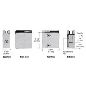 CRL Z-Series Square Type Flat Base Zinc Clamp for 3/8" and 1/2" Glass with Repositionable Plate