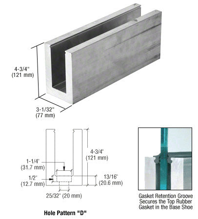 CRL L68S Series Mill Aluminum 118-1/8" Square Base Shoe Drilled for 11/16" Glass
