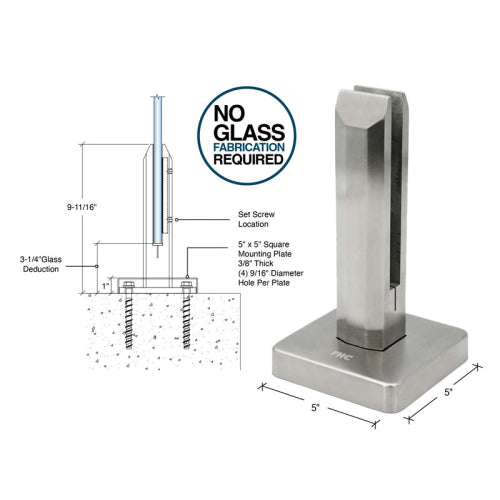 Frameless Fence Clamps Surface Mount 11/16"-13/16"