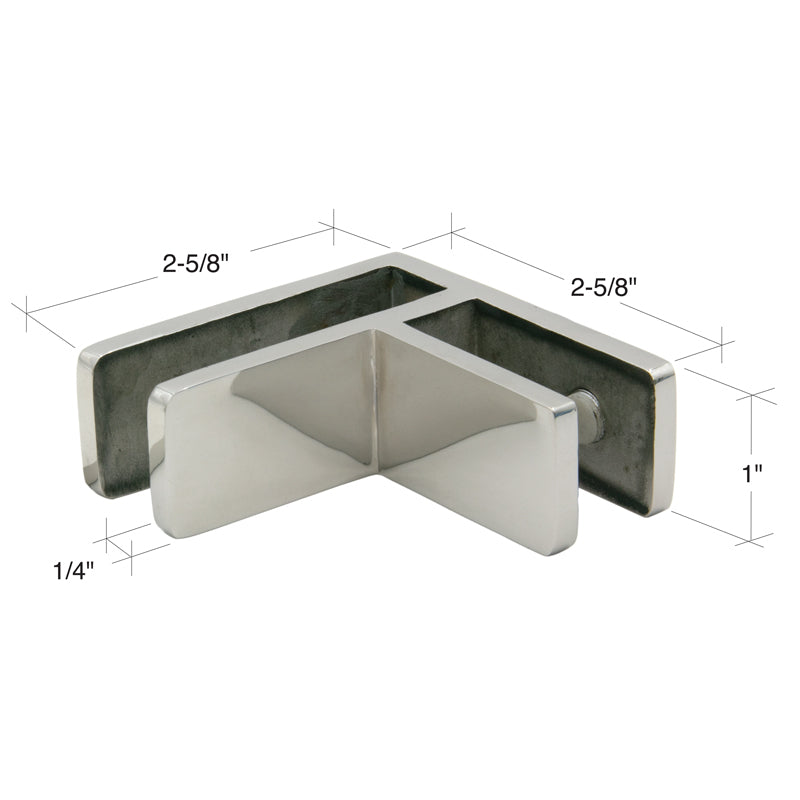 Stabilizing Glass Clamp 90 Degree Glass-To-Glass 1/2"-9/16" Glass