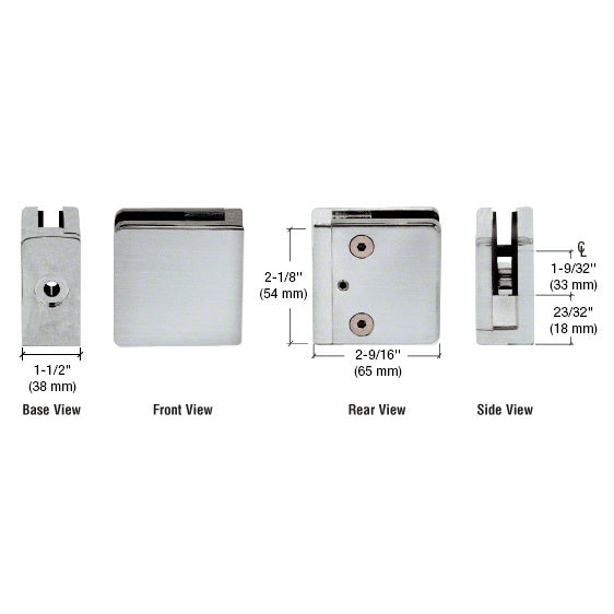 CRL Z-Series Flat Surface Mount Square Type Glass Clamps for 3/4" Glass