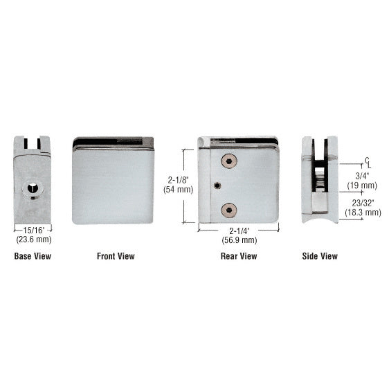 CRL Z-Series Square Type Radius Base Stainless Steel Clamp for 1/4" and 5/16" Glass