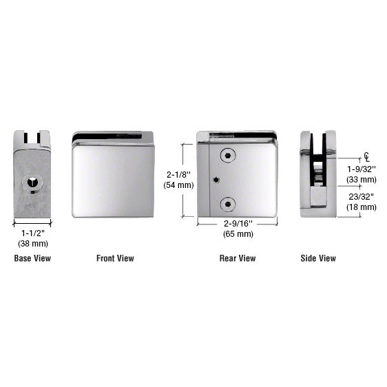 CRL Z-Series Flat Surface Mount Square Type Glass Clamps for 3/4" Glass