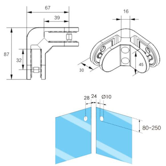 90° Glass Connector, with Rounded Ends