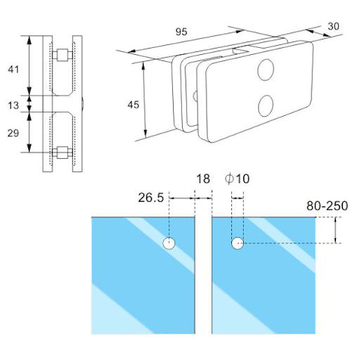 180° Glass Connector, with Square Ends